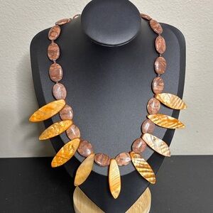 Vintage Gemstone Natural Stone Shell Fall Statement Necklace